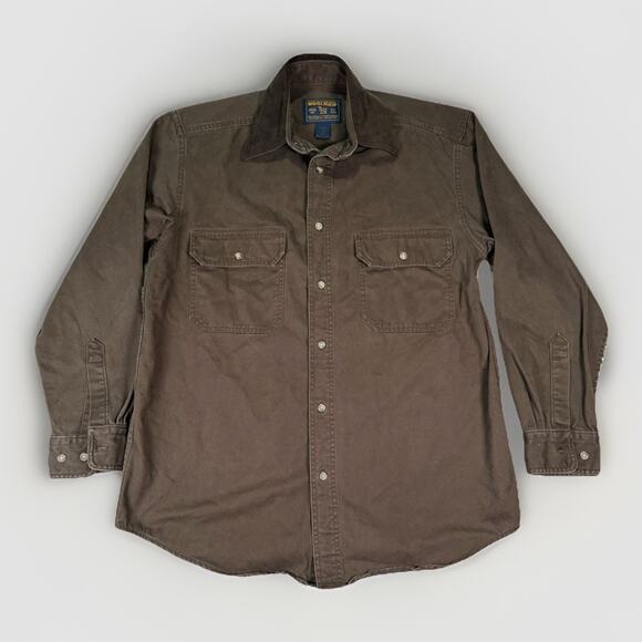 VTG Woolrich John Rich & Bros Men’s Cotton Twill Work Shirt Brown Bark Size M - Picture 1 of 8